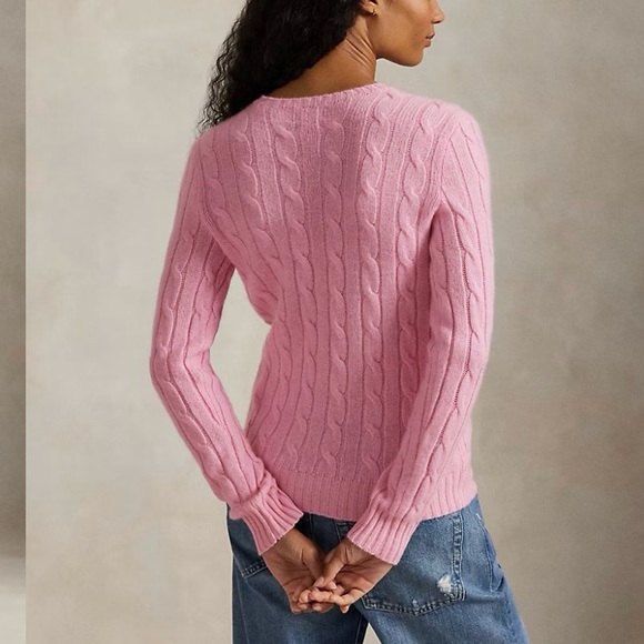 Polo Ralph Lauren 100% Cashmere Iconic Cable Knit Sweater in Pink Size M - Picture 9 of 11